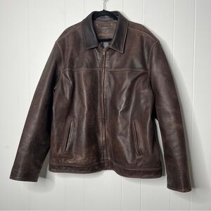 St. John's Bay Heavyweight Dark Brown Leather Jacket Men's XXL patina